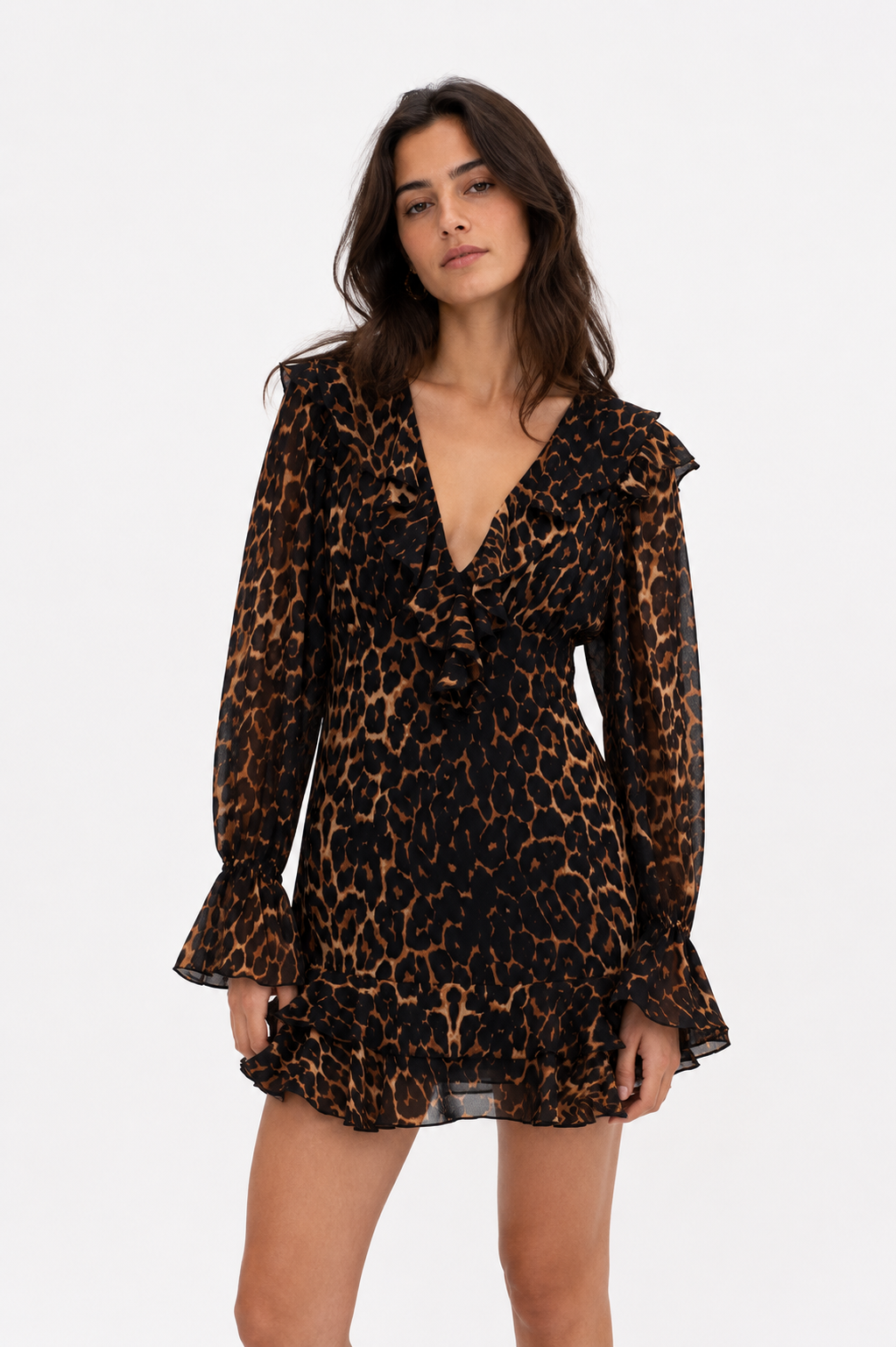 Short Chiffon Dress - Brown
