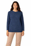 Casual Crew Neck Long Sleeve Top - Navy - 114002