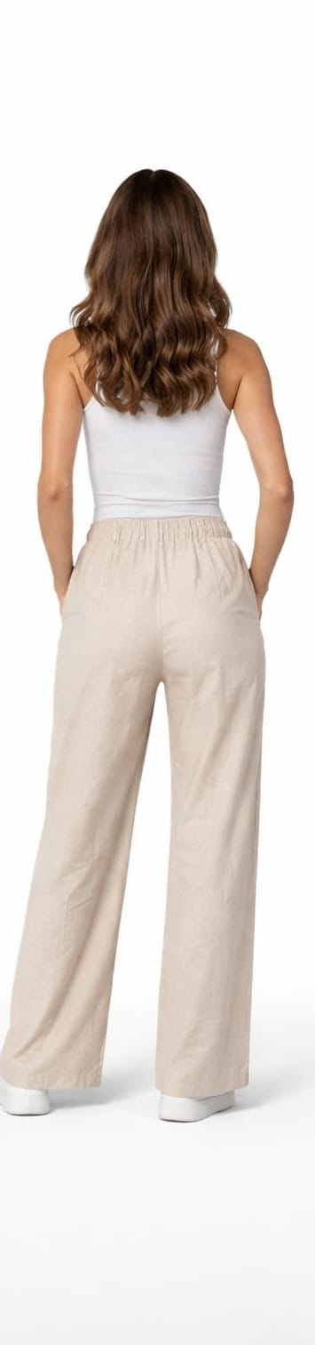 Elastic Waist Loose Pants – Beige - 112012