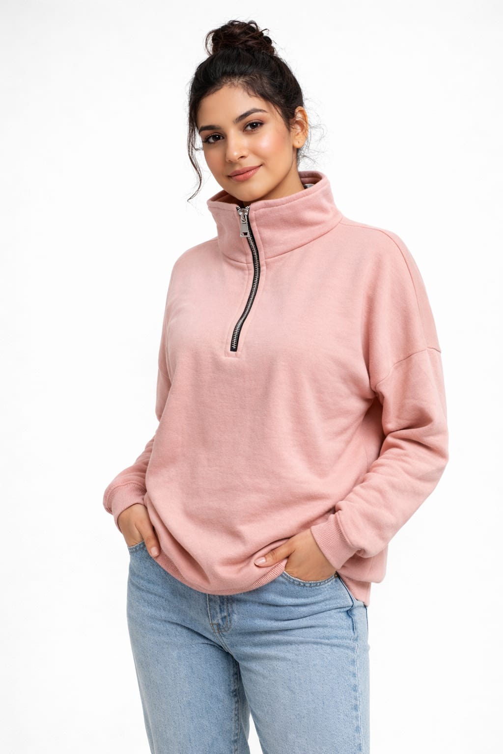 Half Zip Fleece Sweatshirt – Pink - 100