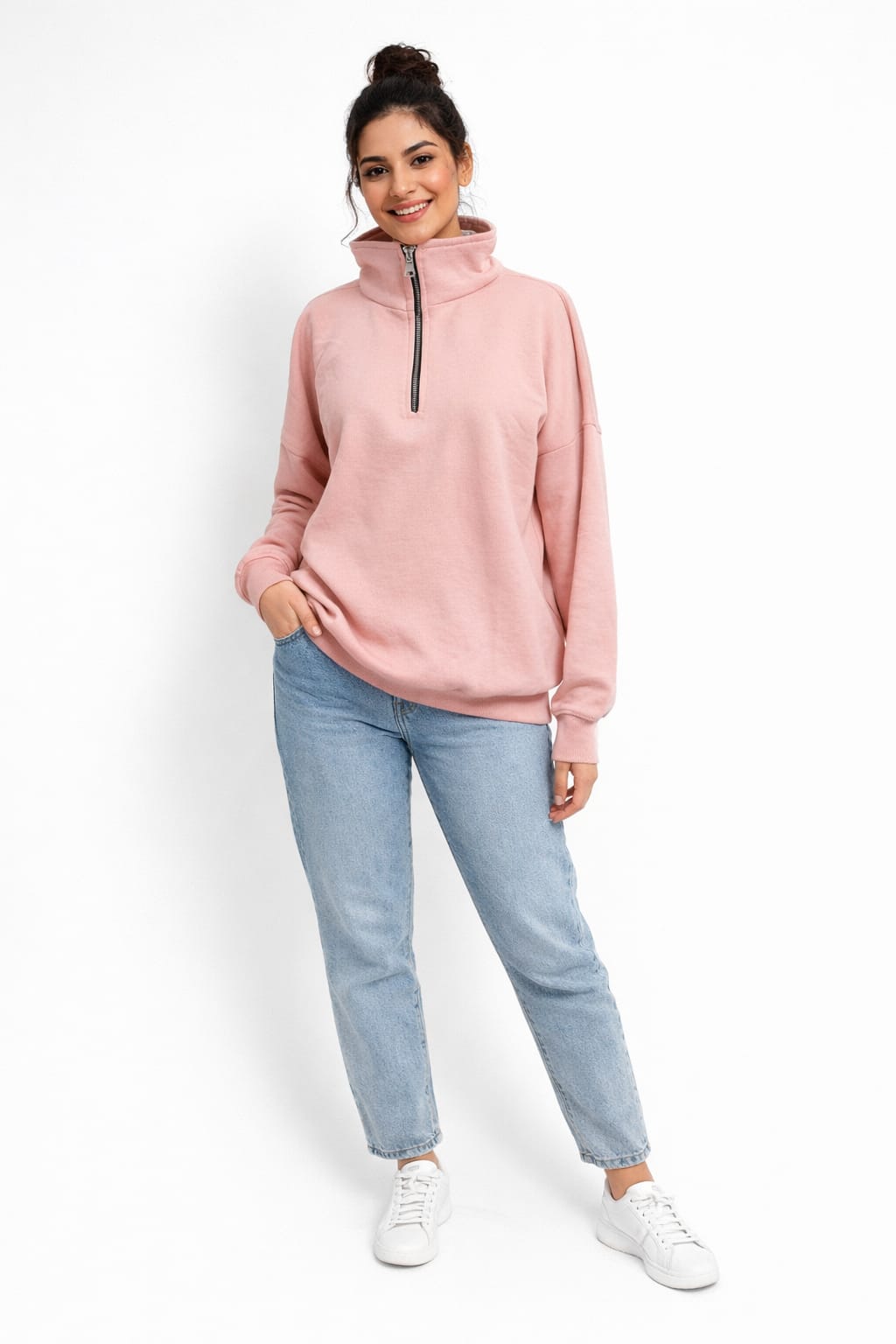 Half Zip Fleece Sweatshirt – Pink - 100