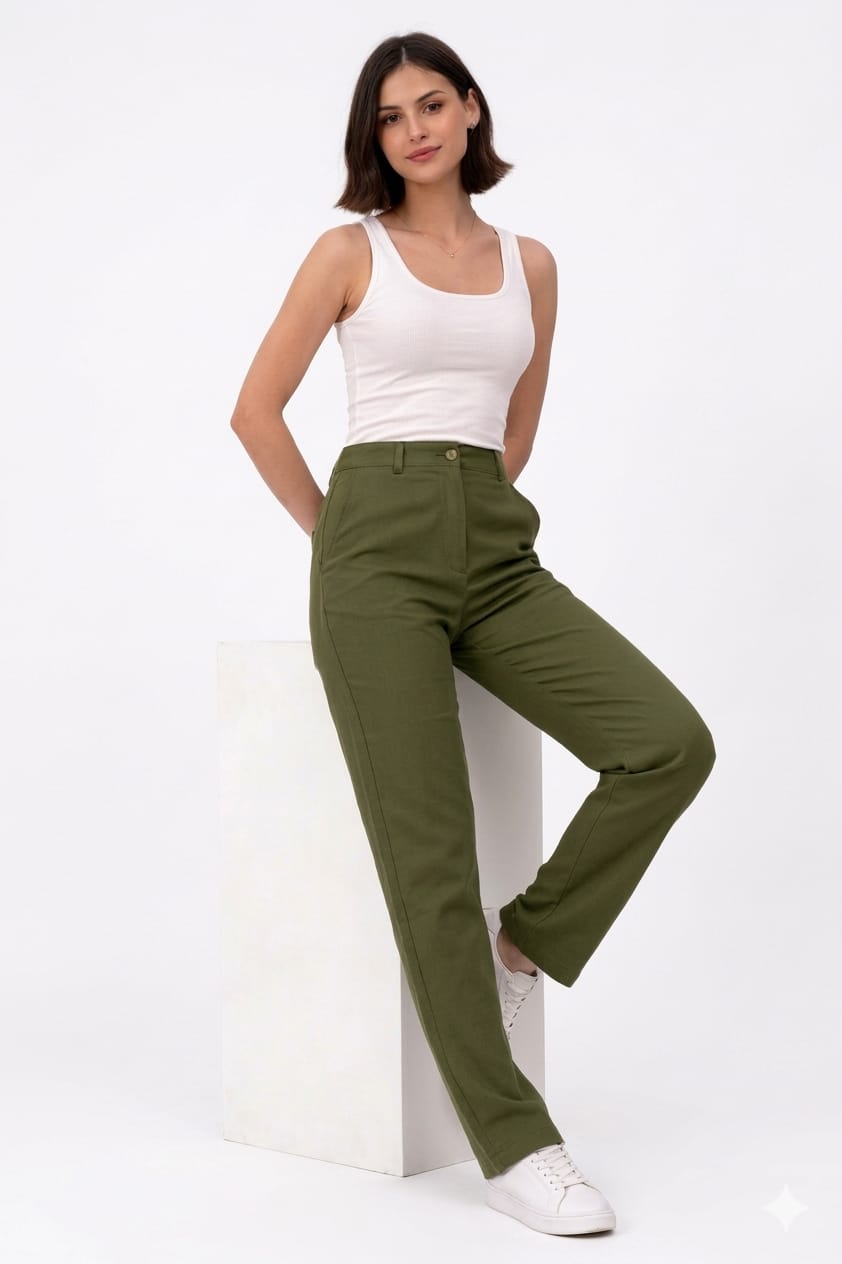 Casual Gabardine Pants – Olive - 112003