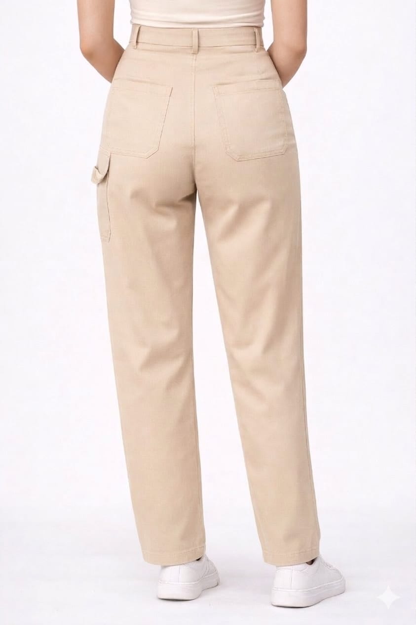 Gabardine Straight Leg Pants – Beige - 112003
