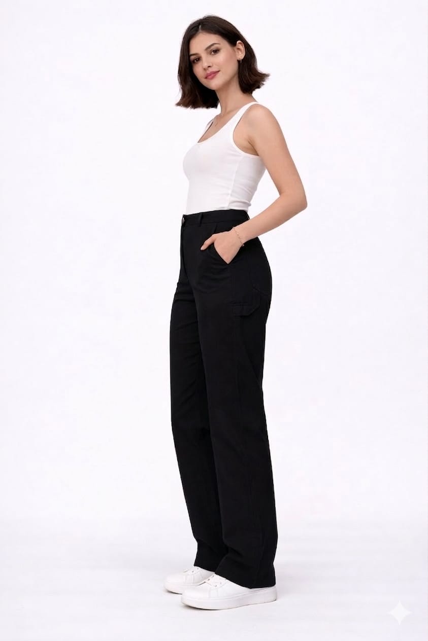 Gabardine Straight Leg Pants – Black - 112003