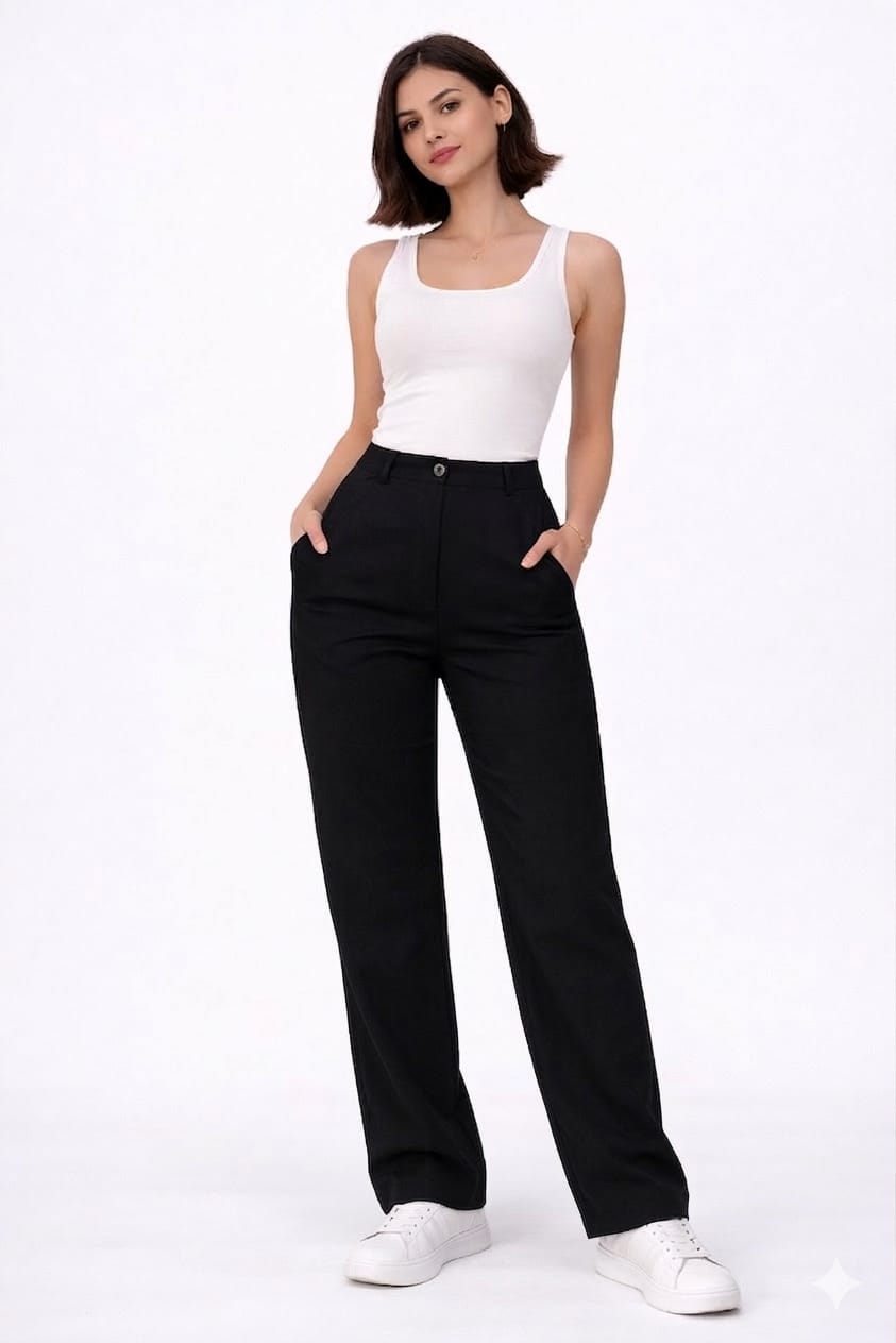 Gabardine Straight Leg Pants – Black - 112003