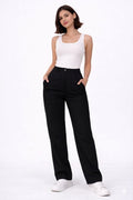 Gabardine Straight Leg Pants – Black - 112003