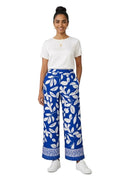 Leaves Print Loose Pants – Blue - 112009