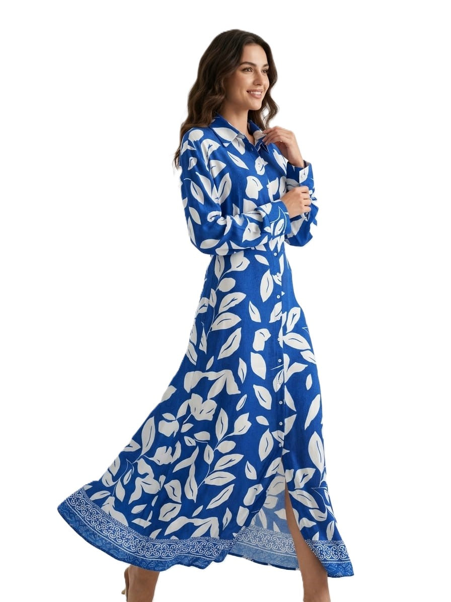 Leaf Print Shirt Dress - 116003