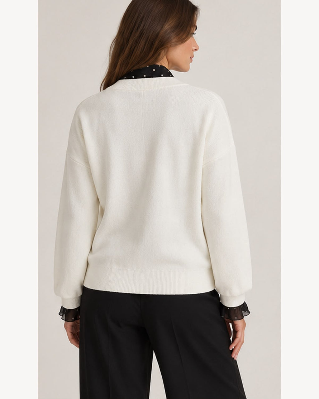 Knitted Jacket with Two Pockets - Creamy White - TH2657