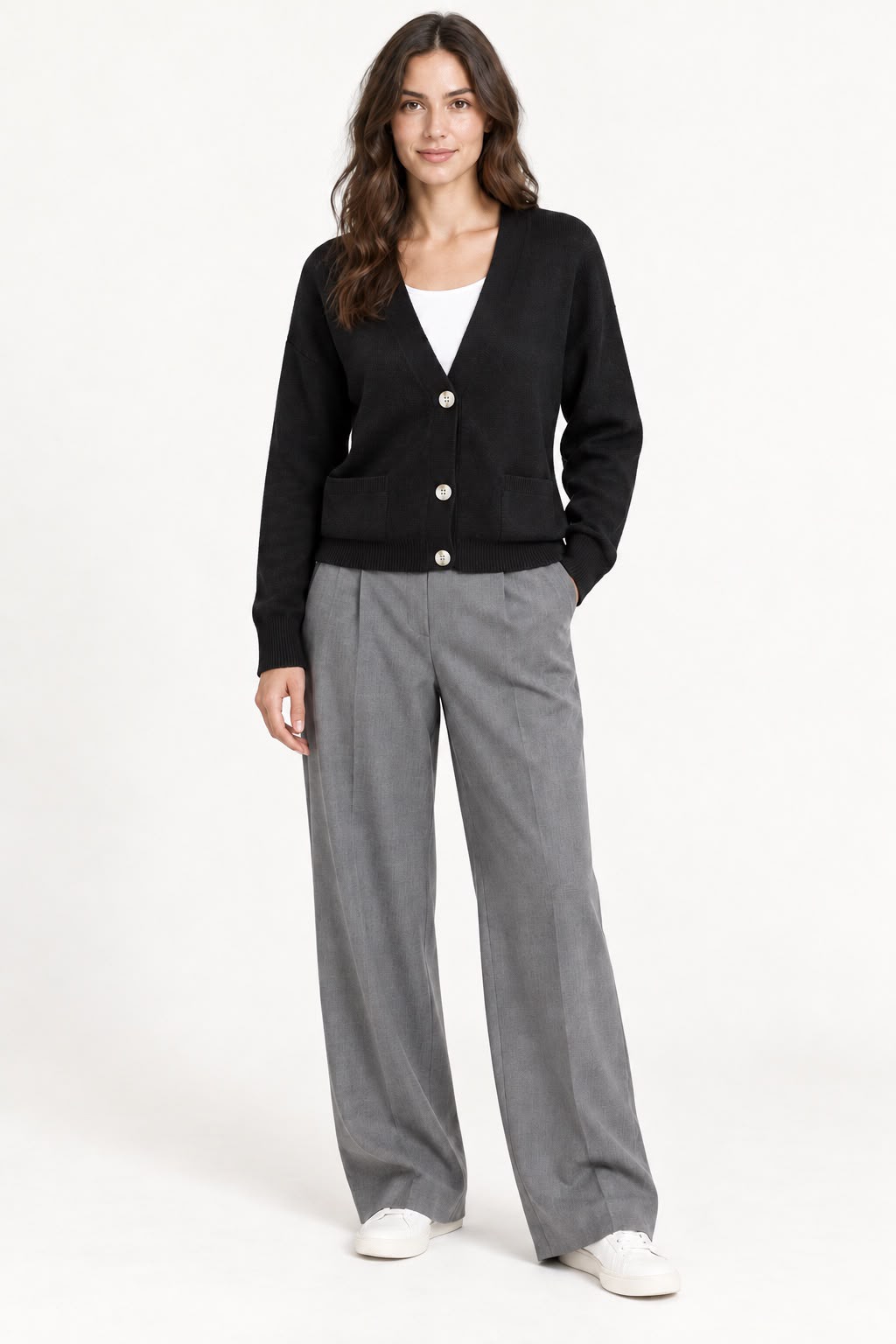 Knitted Jacket with Two Pockets - Black - TH2657