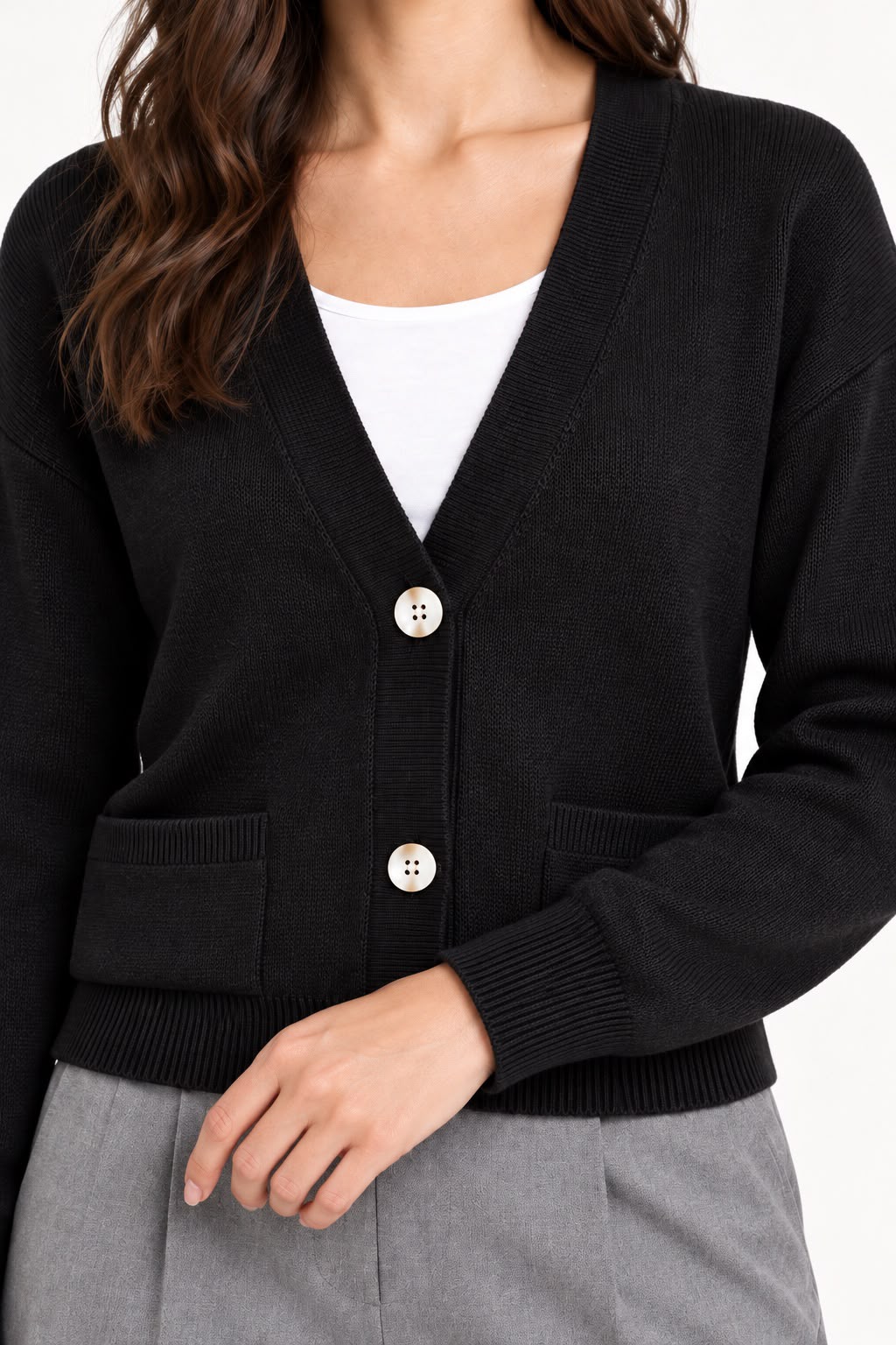 Knitted Jacket with Two Pockets - Black - TH2657