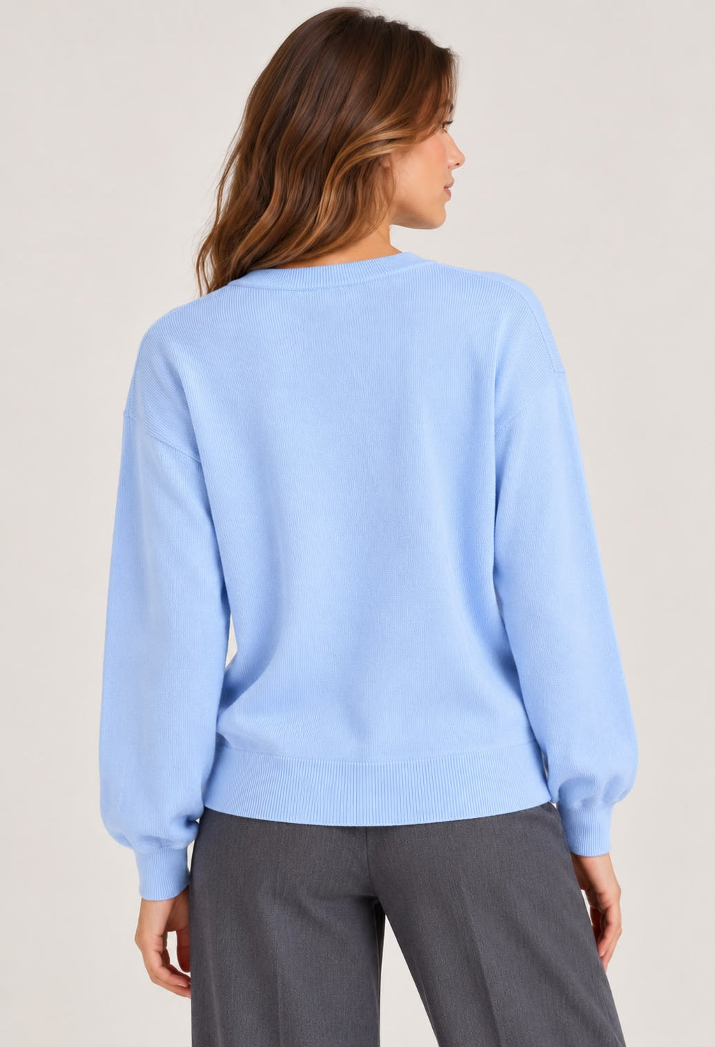 Knitted Jacket with Round Neck - Water Blue - PP5877