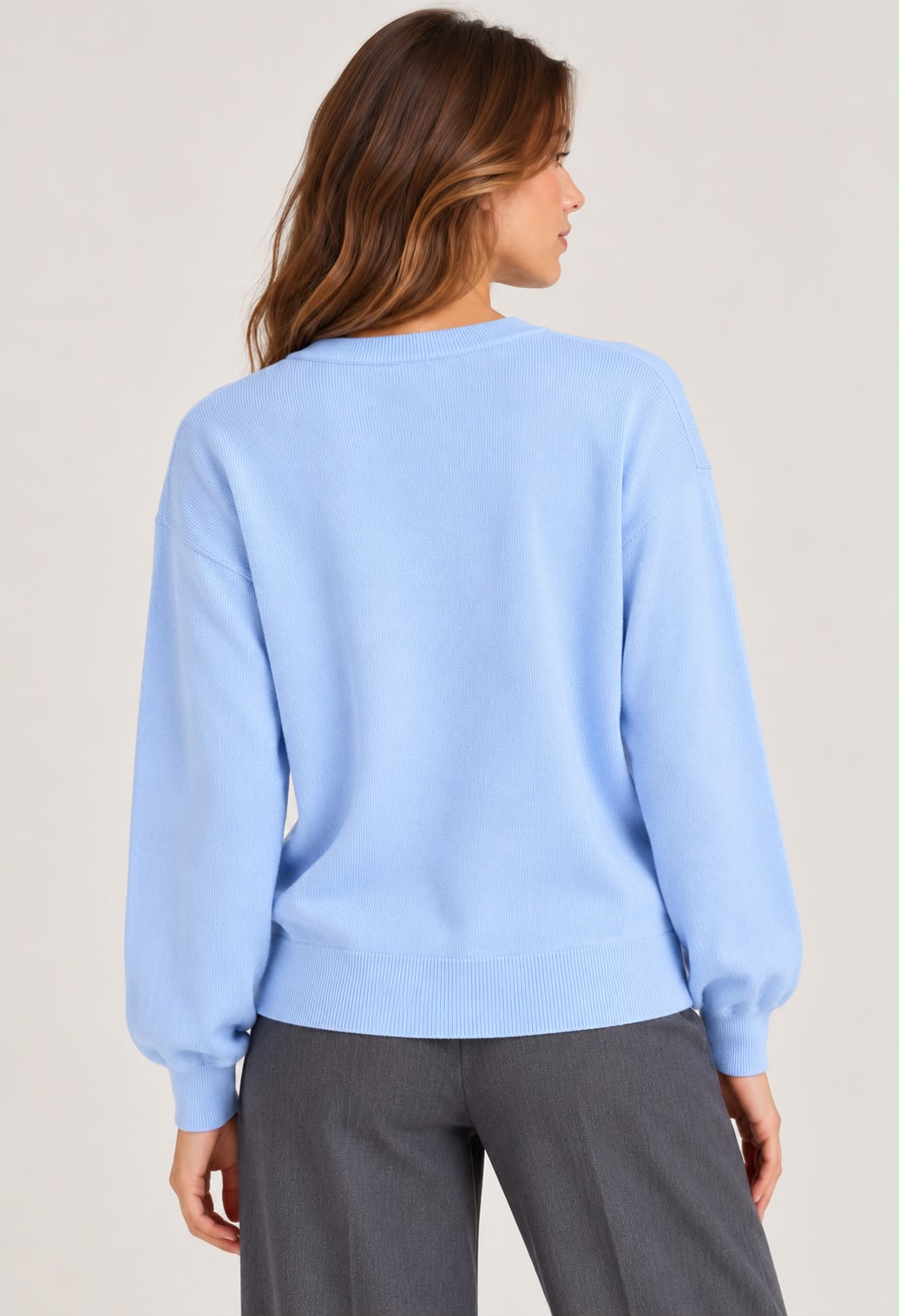 Knitted Jacket with Round Neck - Water Blue - PP5877