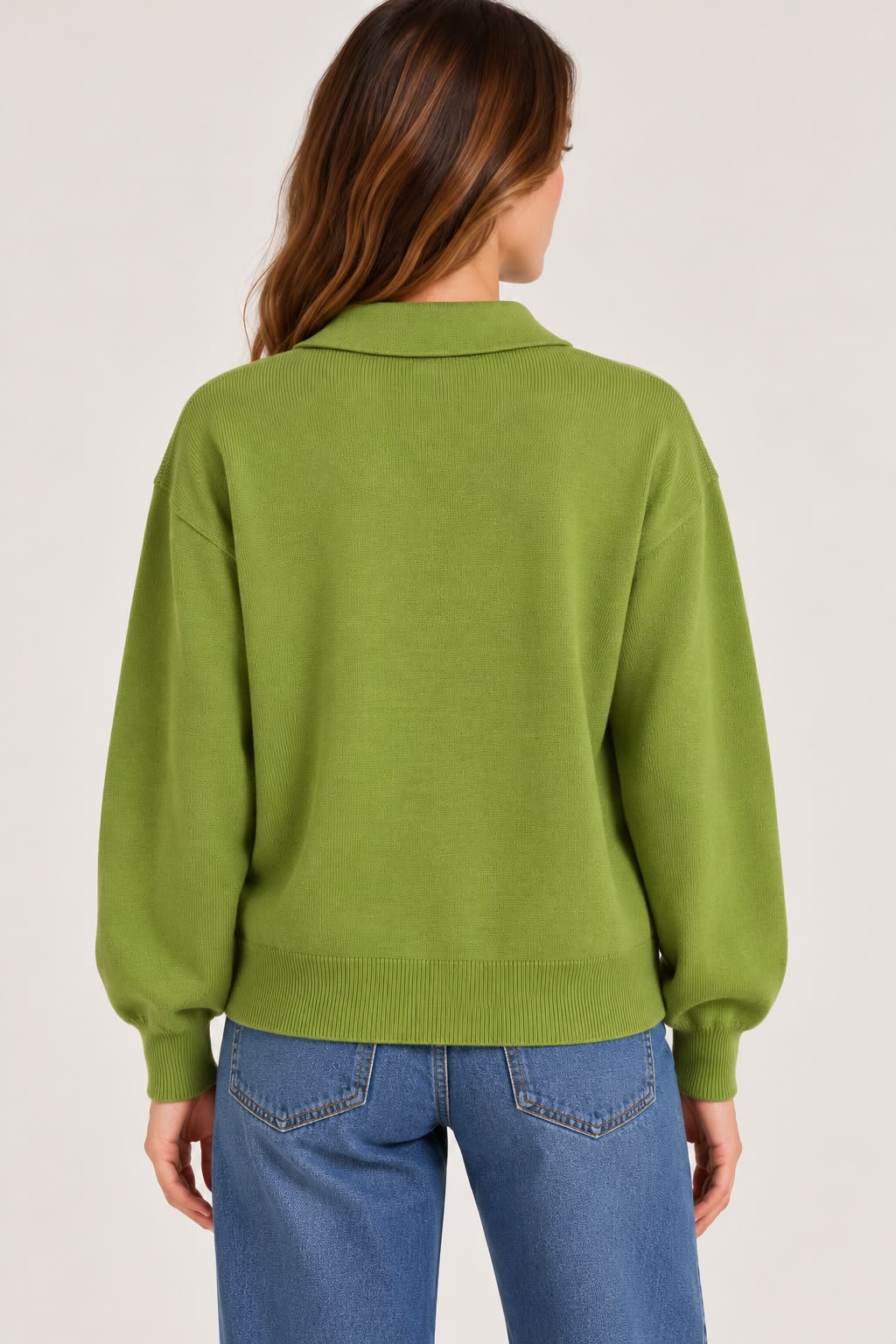 Knitted Polo with Buttons - Green - TH2656