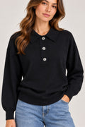 Knitted Polo with Buttons - Black - TH2656