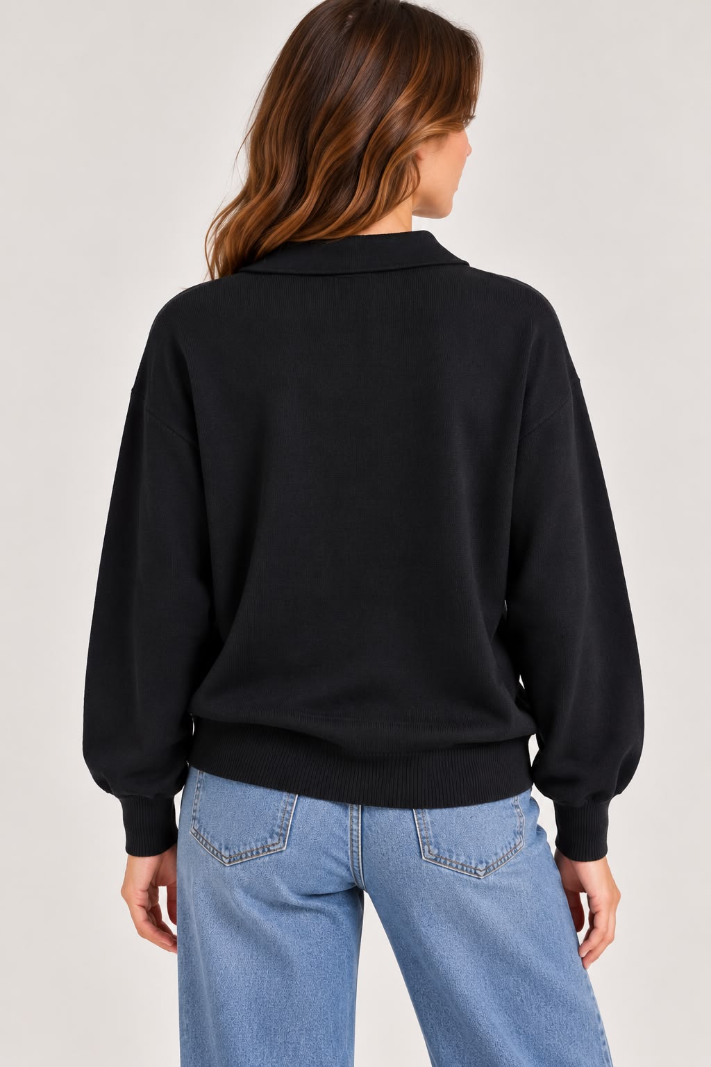 Knitted Polo with Buttons - Black - TH2656