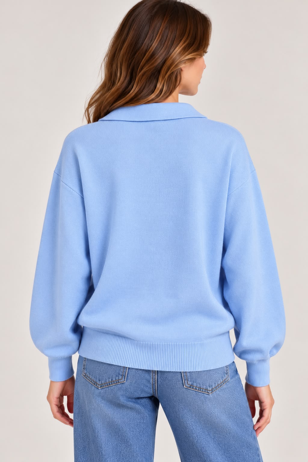 Knitted Polo with Buttons - Water Blue - 2656