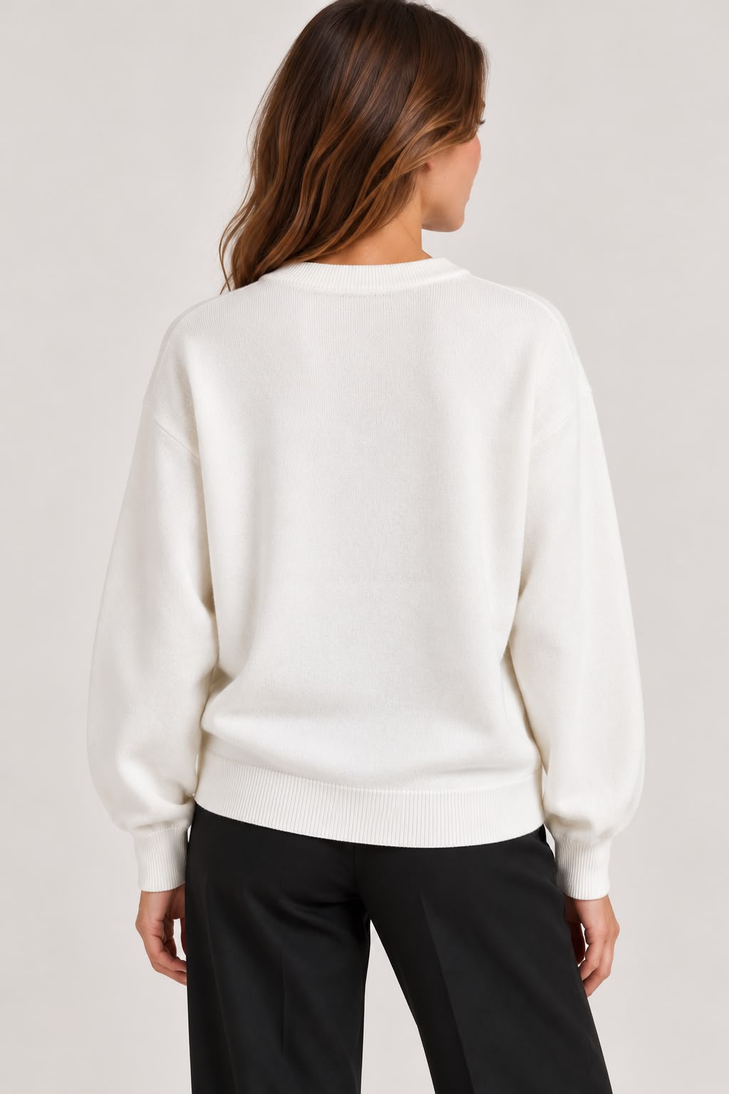 Round Neck Pullover - Creamy White - PP5872