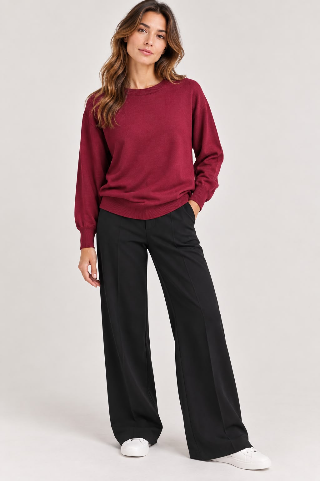 Round Neck Pullover - Dark Red - PP5872