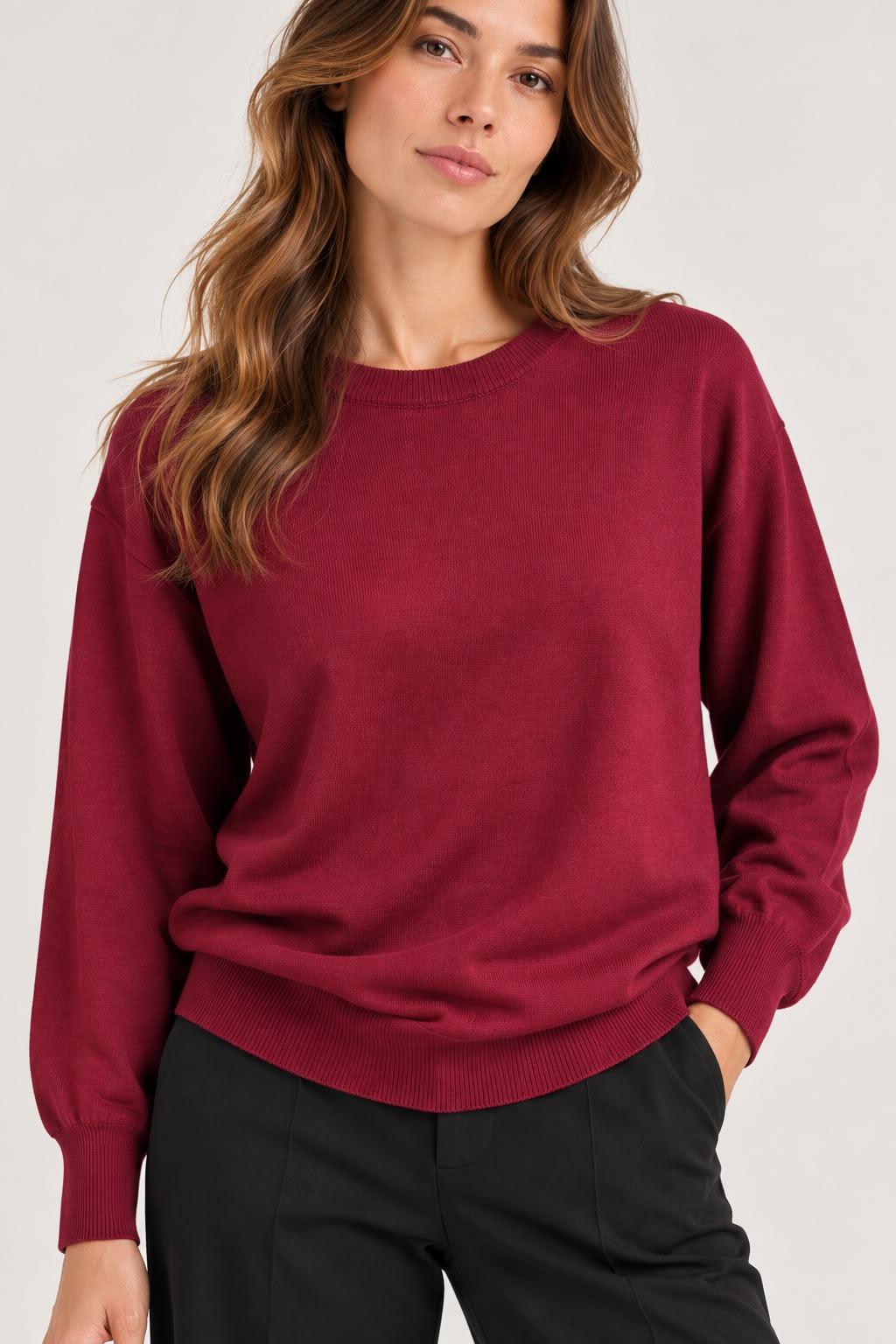 Round Neck Pullover - Dark Red - PP5872