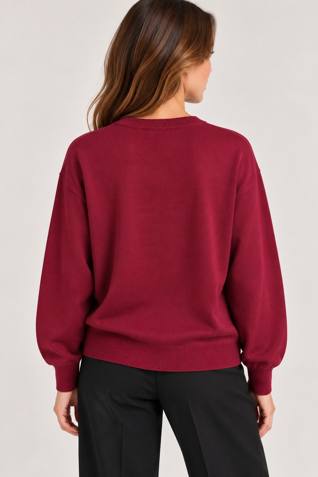 Round Neck Pullover - Dark Red - PP5872