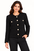 Knitted Sparkly Jacket with Golden Buttons - Black - LVD9733