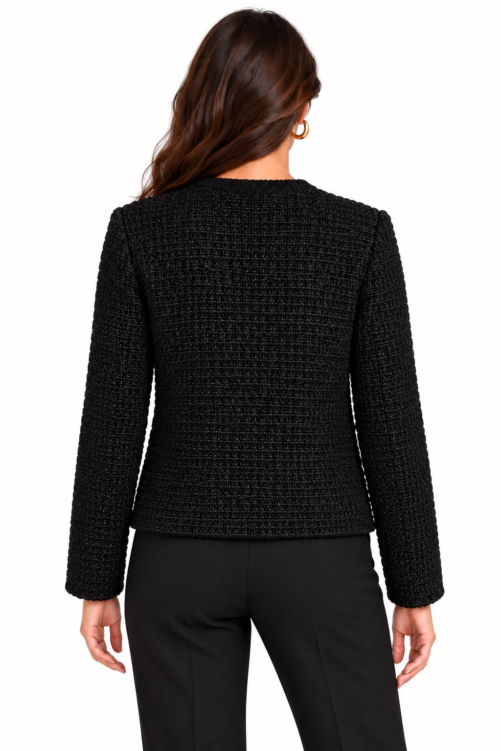 Knitted Sparkly Jacket with Golden Buttons - Black - LVD9733