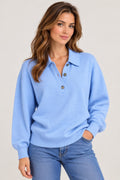 Knitted Polo with Buttons - Water Blue - 2656
