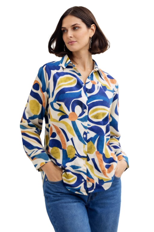 Abstract Print Button Shirt - Blue 110004