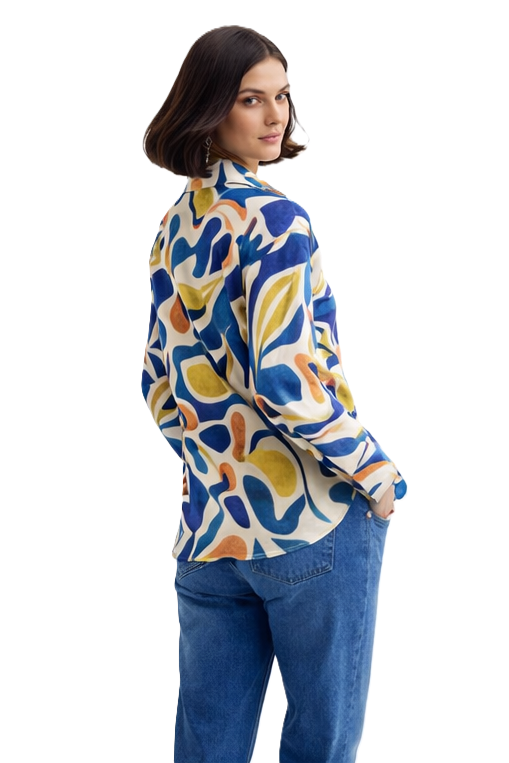 Abstract Print Button Shirt - Blue 110004