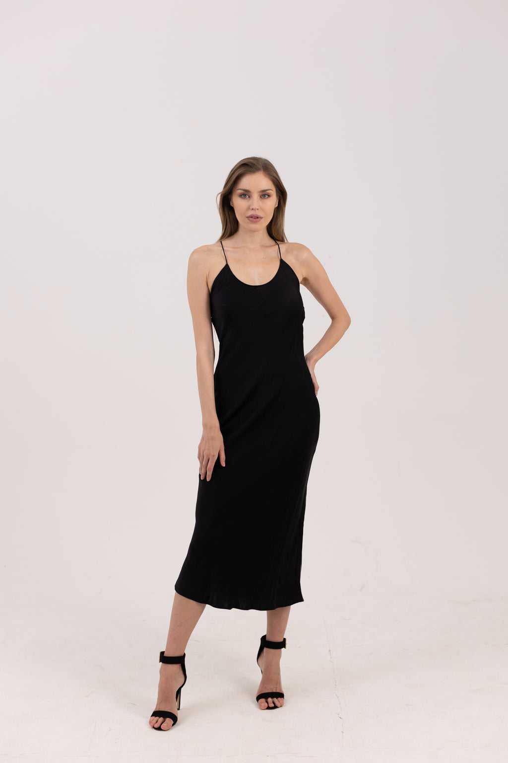 Satin Dress with String Back - Black