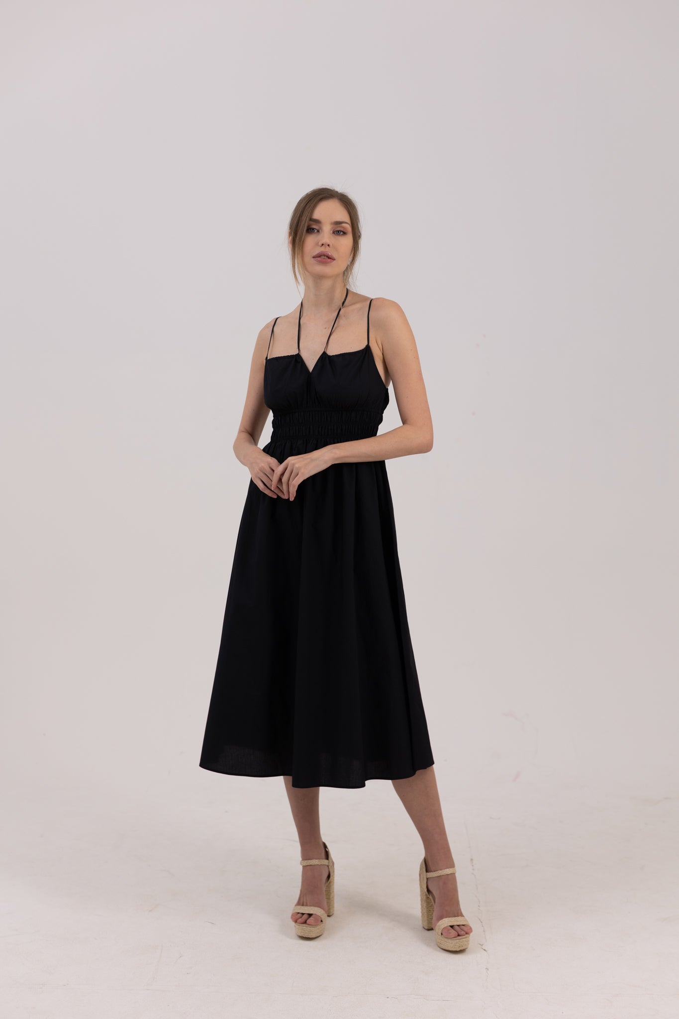 Cotton Dress with Multiple Straps - Black