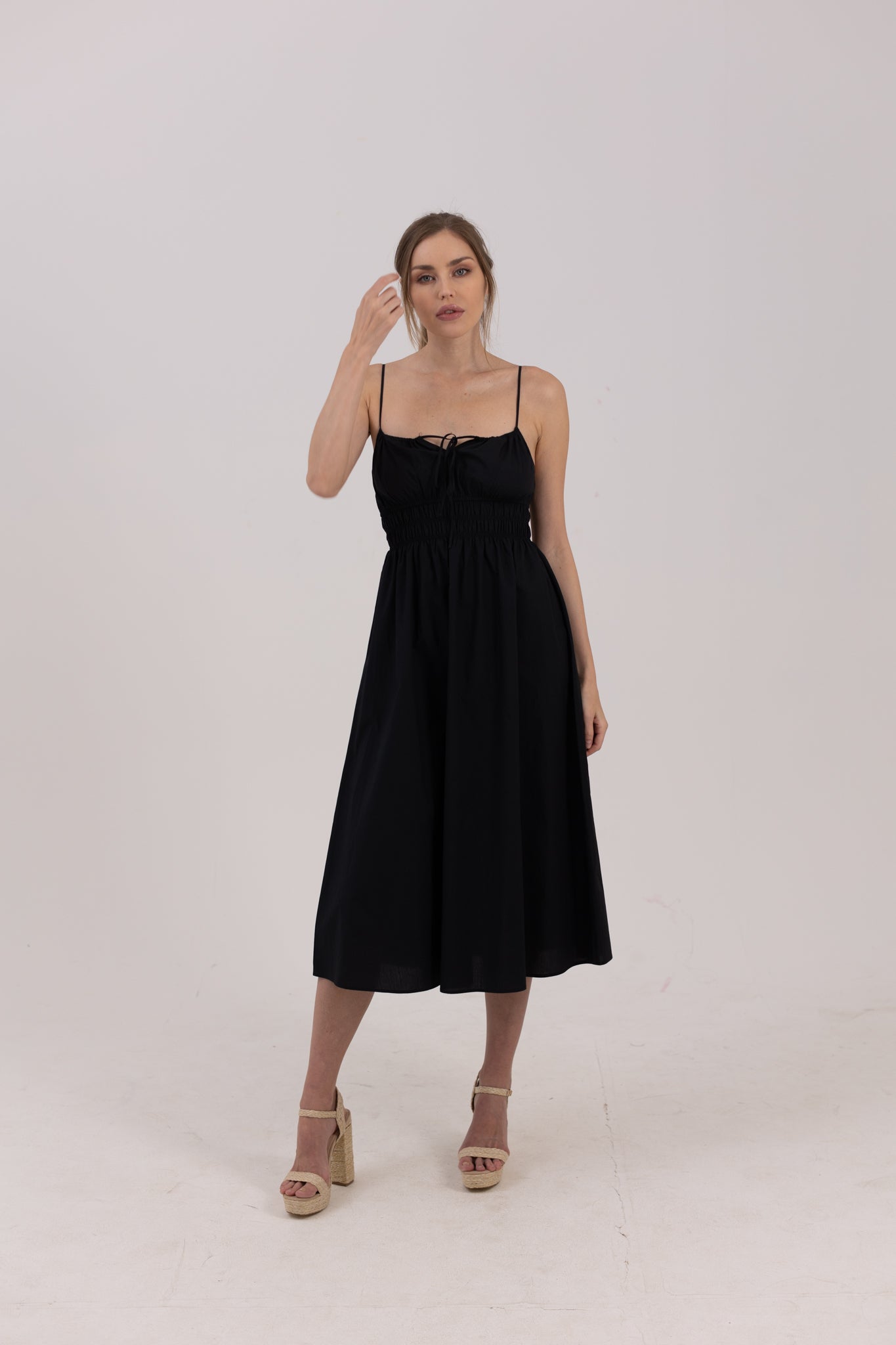 Cotton Dress with Multiple Straps - Black