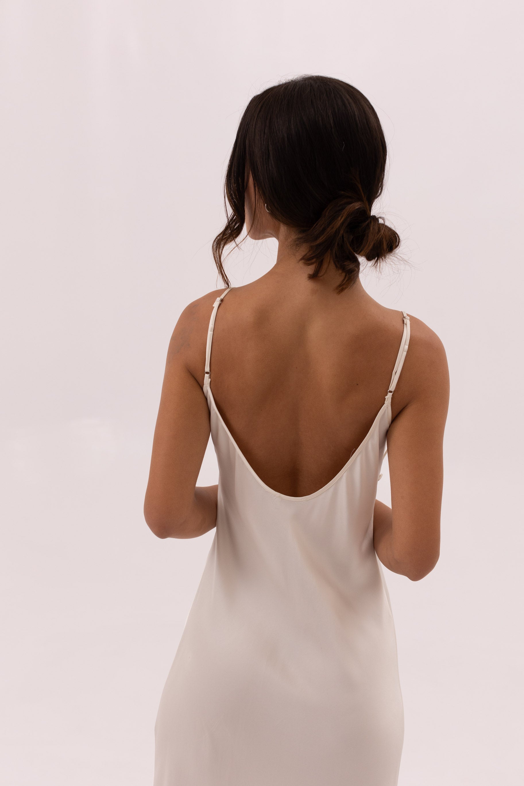 Satin Dress with Flowers - Off White