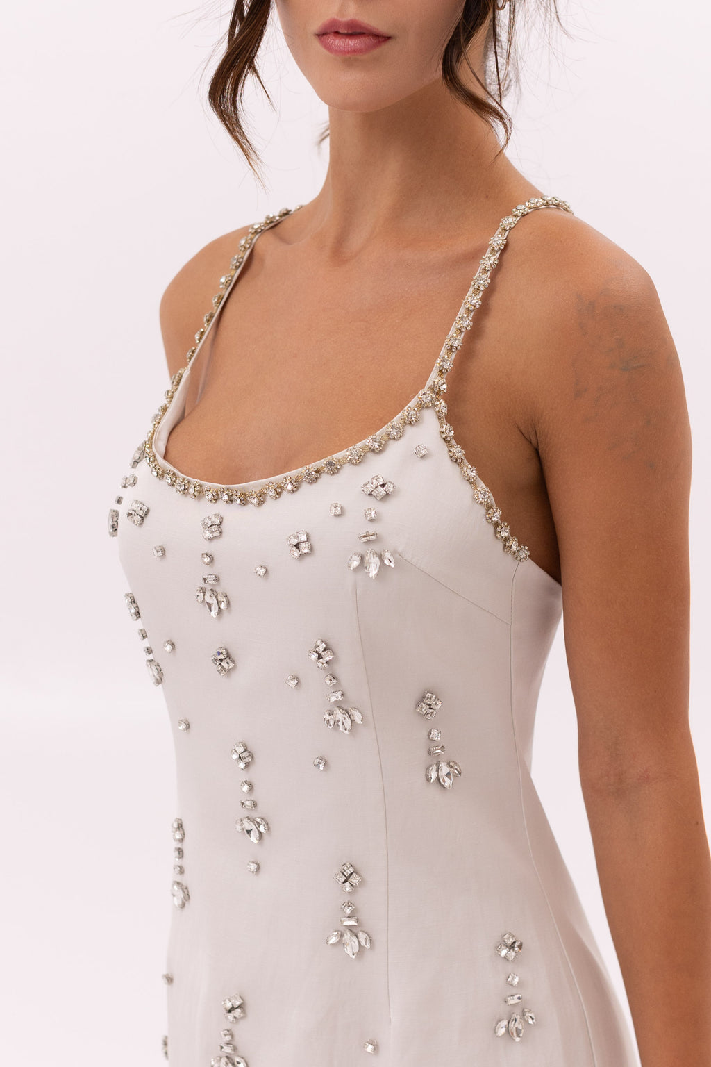 Sparkly Short Dress with Strass - Off White
