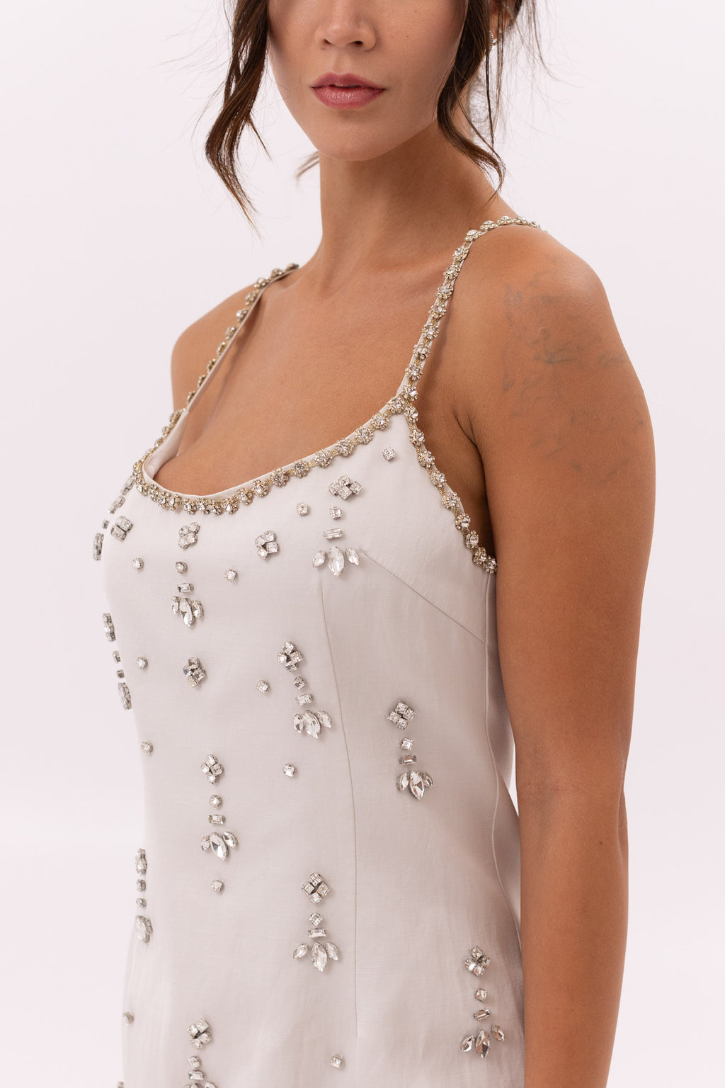 Sparkly Short Dress with Strass - Off White