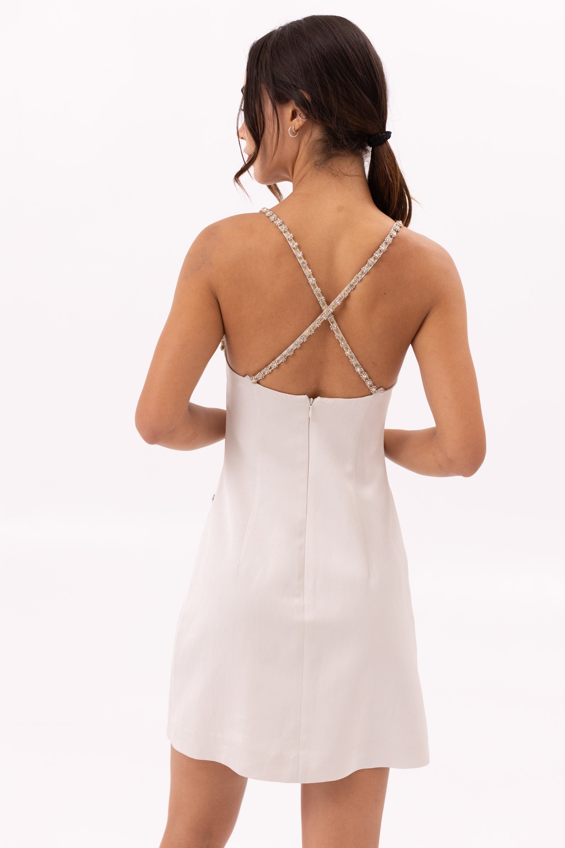 Sparkly Short Dress with Strass - Off White