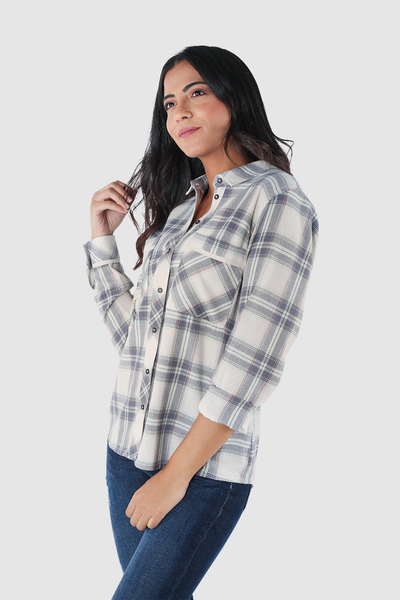 Cotton Flannel Shirt with Two Pockets - 110017