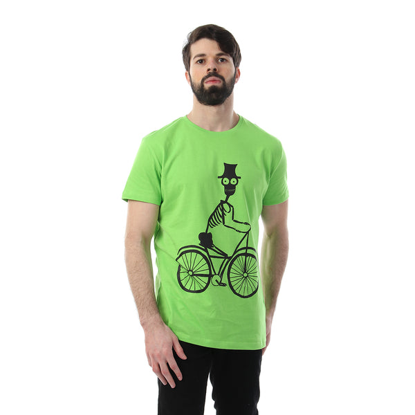 Skeleton On Bicycle Print Tshirt For Men -110504049