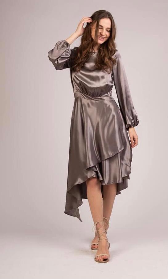 Asymmetric Satin Dress - S216