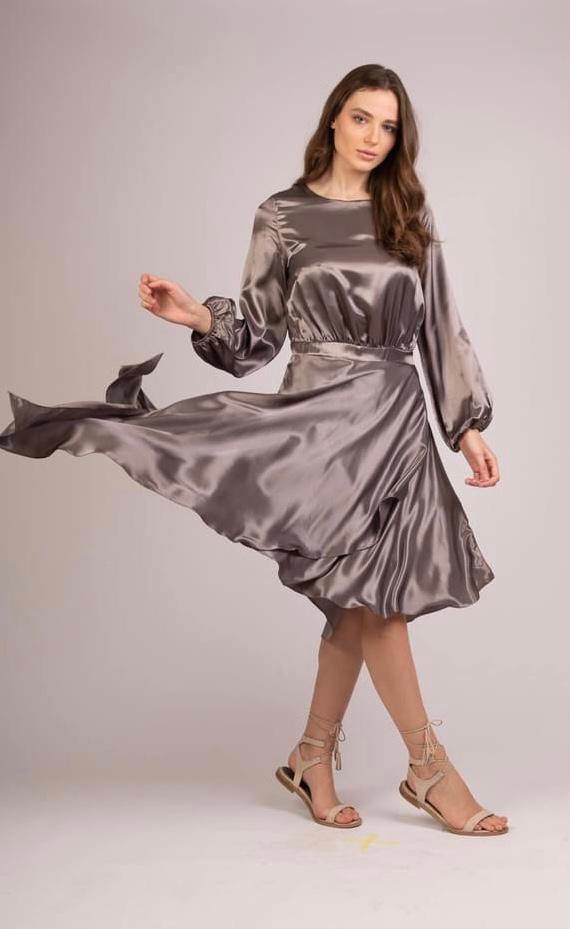 Asymmetric Satin Dress - S216