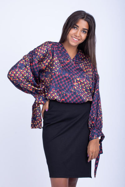 Ribbon Sleeves Satin Blouse - 110011