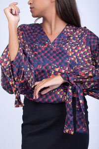 Ribbon Sleeves Satin Blouse - 110011