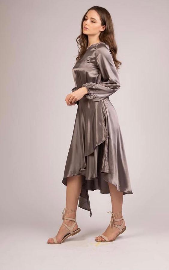 Asymmetric Satin Dress - S216