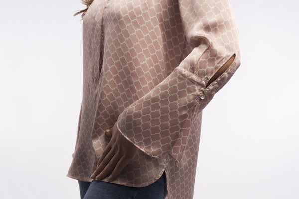 Satin Flare Sleeve Long Blouse - A1136