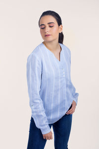 Cotton Relaxed Striped Blouse - 110041