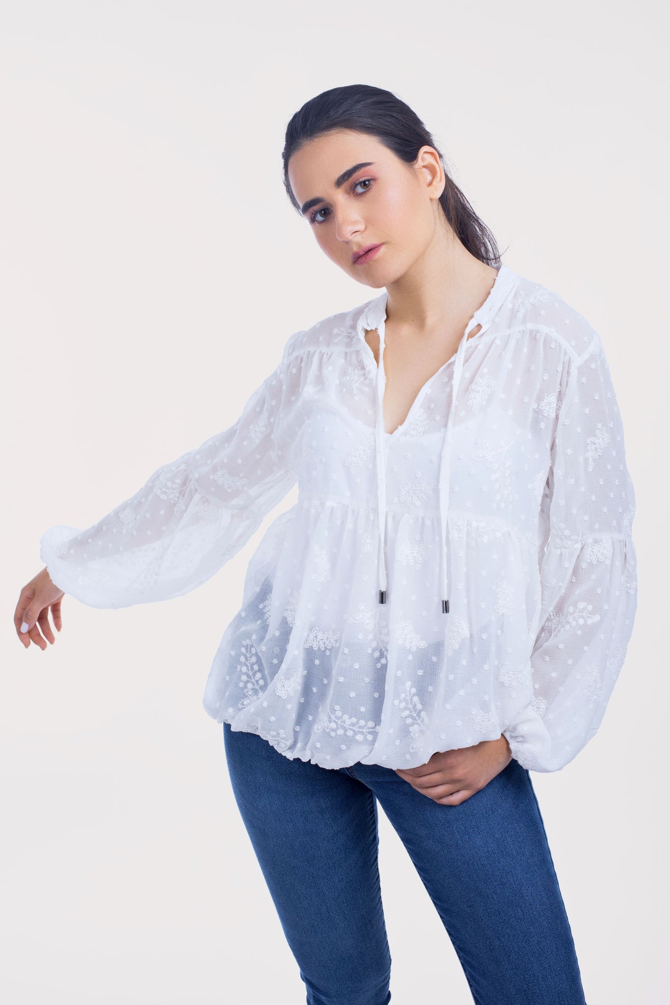 Embroidered Chiffon Relaxed Blouse - 110042