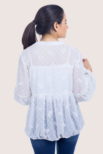 Embroidered Chiffon Relaxed Blouse - 110042