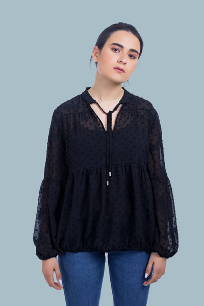 Embroidered Chiffon Relaxed Blouse - 110042