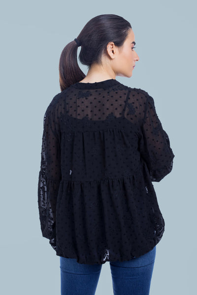 Embroidered Chiffon Relaxed Blouse - 110042